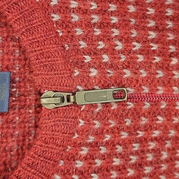 Woolrich Ruby Red All Over Design Wool Zip Up Sweater Cardigan Large - Picture 5 of 10